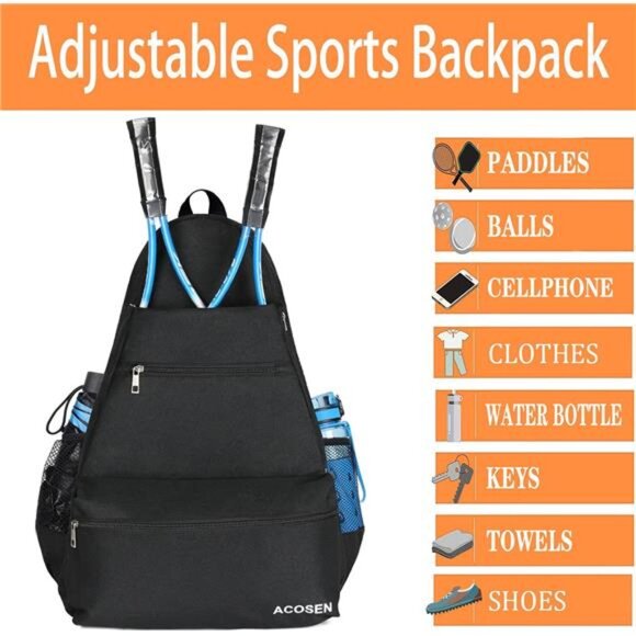 Tennis Bag Tennis Backpack - Large Tennis Bags for Women and Men to Hold Tennis - Picture 4 of 7